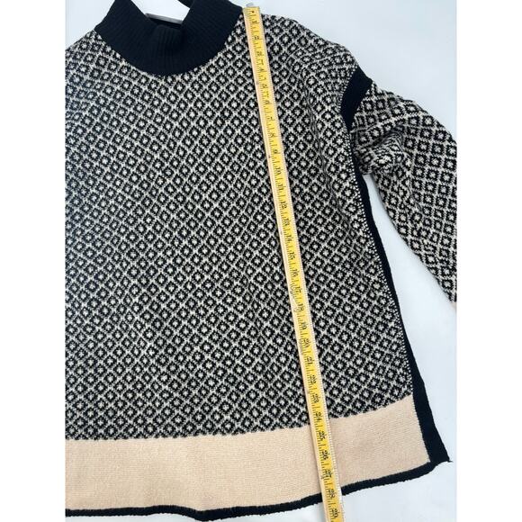 J. Jill Sweater Womens Large Black Beige Pullover Mock Neck Cotton Blend Slit - Picture 13 of 14